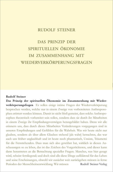 GA 109 Das Prinzip der spirituellen Ökonomie im Zusammenhang mit Wiederverkörperungsfragen