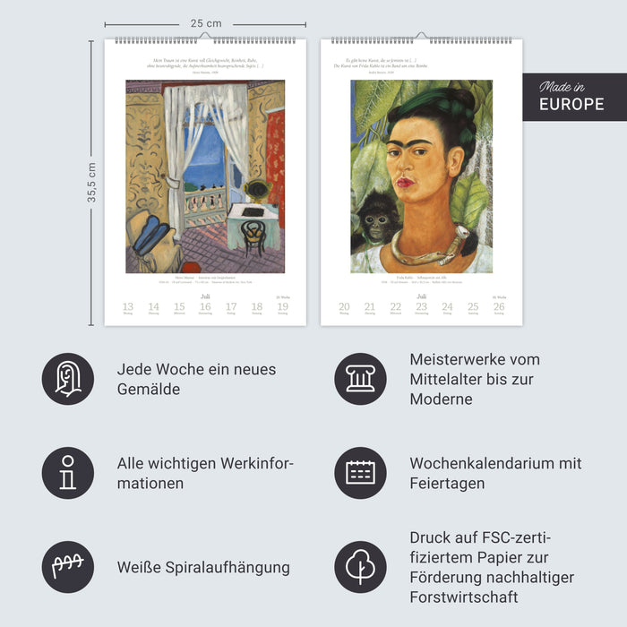 Kunst Wochen-Kulturkalender 2026 - 53 Meisterwerke der Malerei