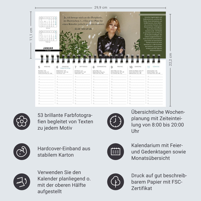 Der literarische Tischplaner 2026 - Wochenkalender mit Zitaten und Biografien ausgewählter Autorinnen und Autoren